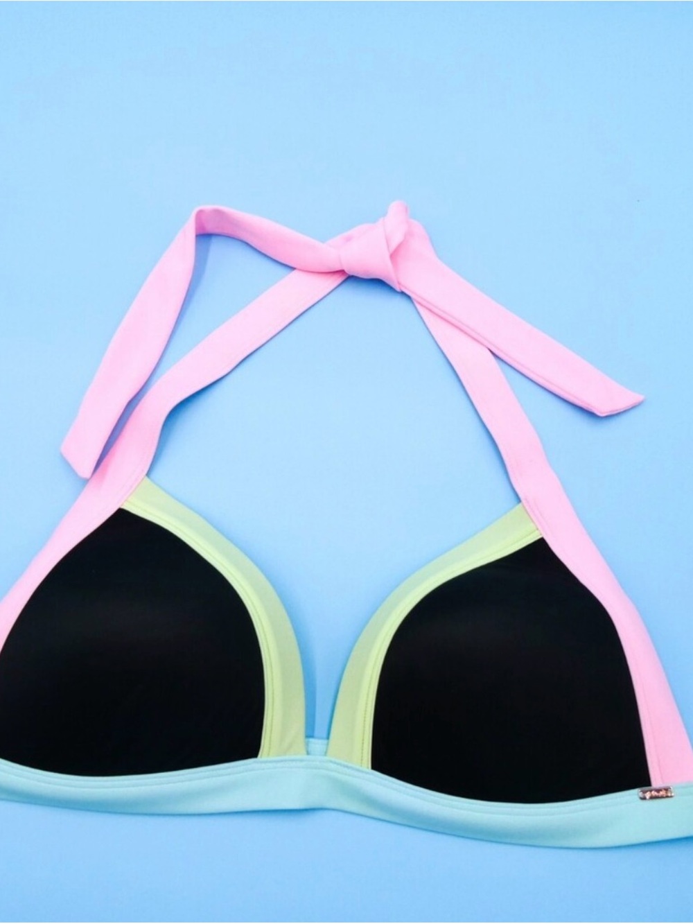 PINK Victoria's Secret Colorblock Bikini Top — Pink, Black, Light Blue, Lime - Picture 2 of 3